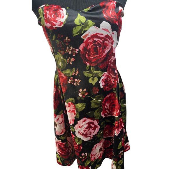 Forever 21 Strapless Dress Sz L Retro Rockabilly Pin Up Floral Y2K Glam Prom - Picture 2 of 8